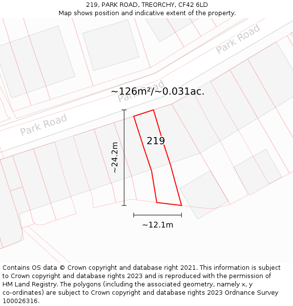 219, PARK ROAD, TREORCHY, CF42 6LD: Plot and title map