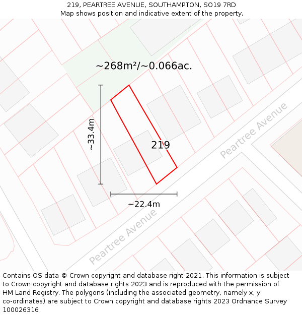 219, PEARTREE AVENUE, SOUTHAMPTON, SO19 7RD: Plot and title map