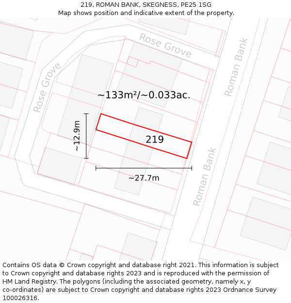 219, ROMAN BANK, SKEGNESS, PE25 1SG: Plot and title map