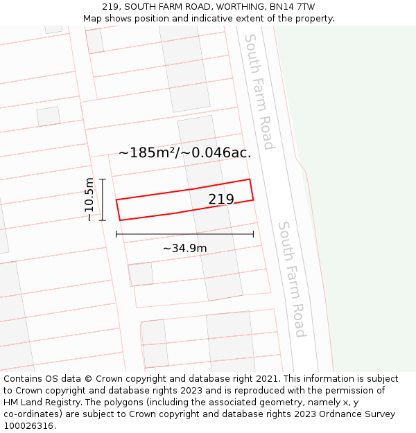 219, SOUTH FARM ROAD, WORTHING, BN14 7TW: Plot and title map