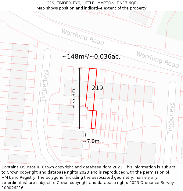 219, TIMBERLEYS, LITTLEHAMPTON, BN17 6QE: Plot and title map