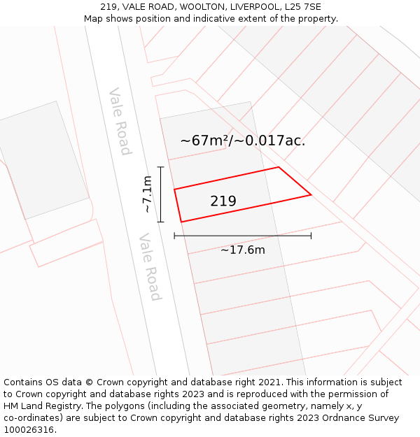 219, VALE ROAD, WOOLTON, LIVERPOOL, L25 7SE: Plot and title map