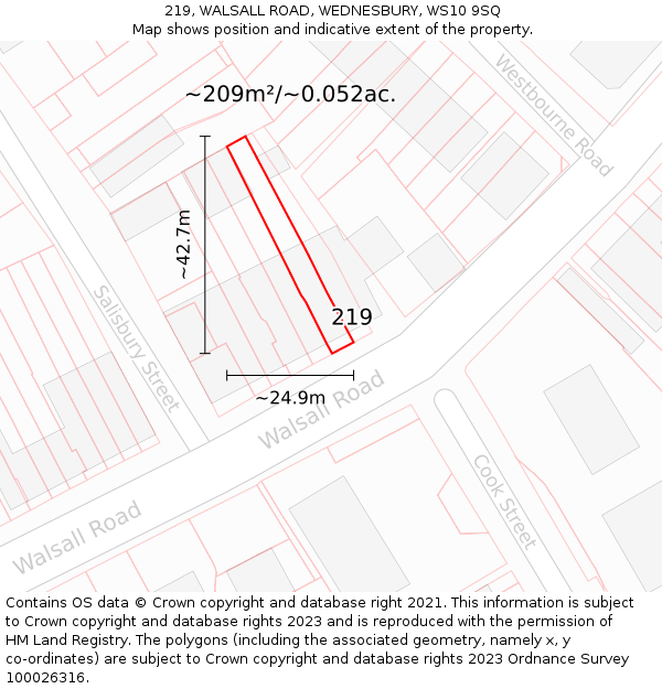 219, WALSALL ROAD, WEDNESBURY, WS10 9SQ: Plot and title map