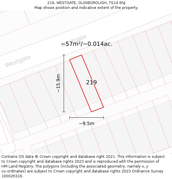 219, WESTGATE, GUISBOROUGH, TS14 6NJ: Plot and title map