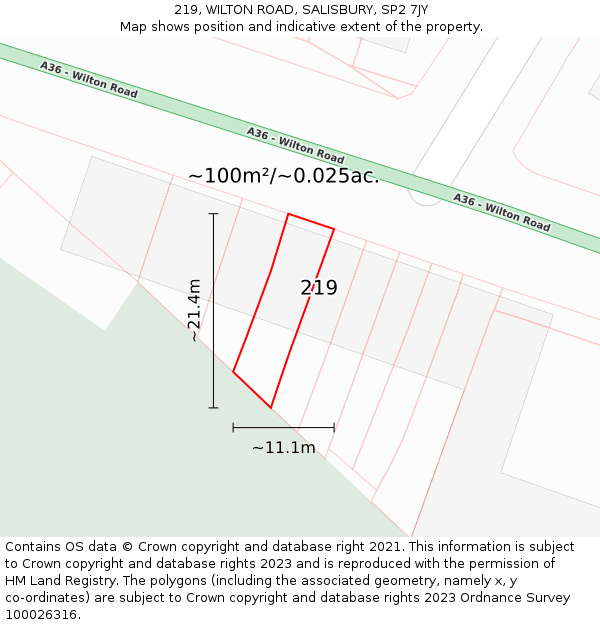 219, WILTON ROAD, SALISBURY, SP2 7JY: Plot and title map