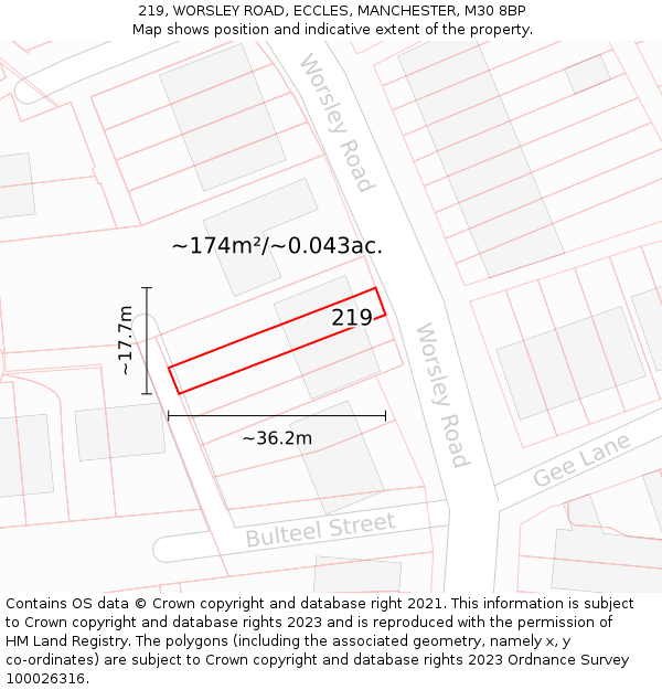 219, WORSLEY ROAD, ECCLES, MANCHESTER, M30 8BP: Plot and title map