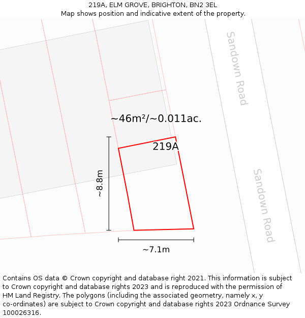 219A, ELM GROVE, BRIGHTON, BN2 3EL: Plot and title map