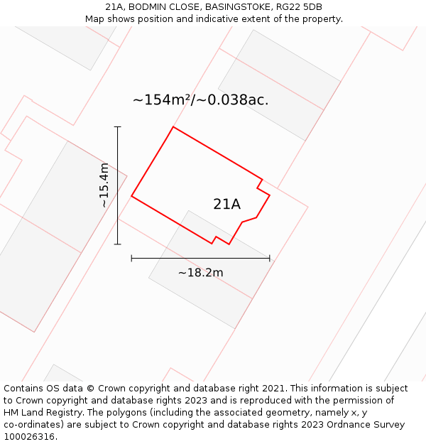 21A, BODMIN CLOSE, BASINGSTOKE, RG22 5DB: Plot and title map