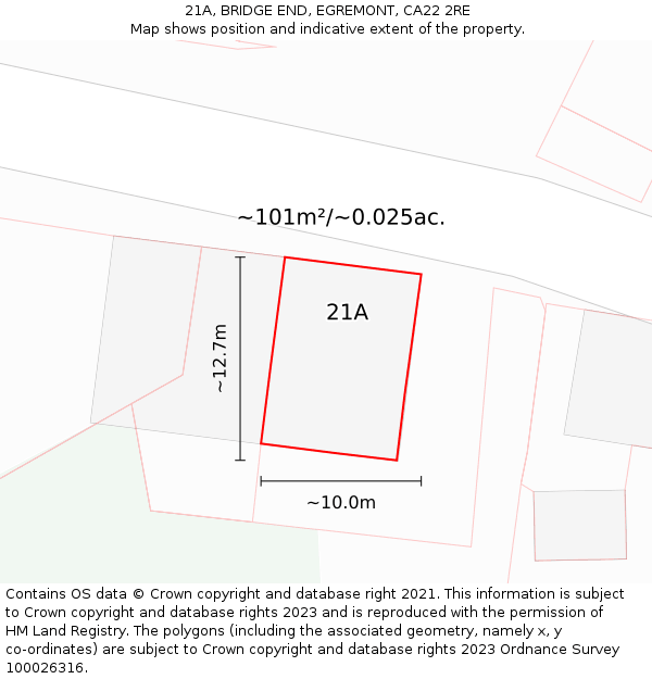 21A, BRIDGE END, EGREMONT, CA22 2RE: Plot and title map
