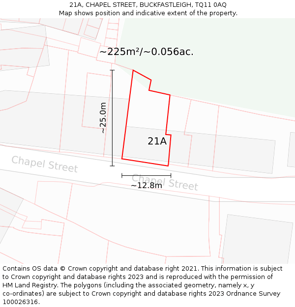 21A, CHAPEL STREET, BUCKFASTLEIGH, TQ11 0AQ: Plot and title map
