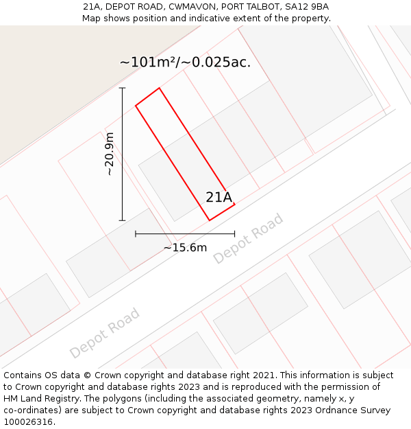 21A, DEPOT ROAD, CWMAVON, PORT TALBOT, SA12 9BA: Plot and title map