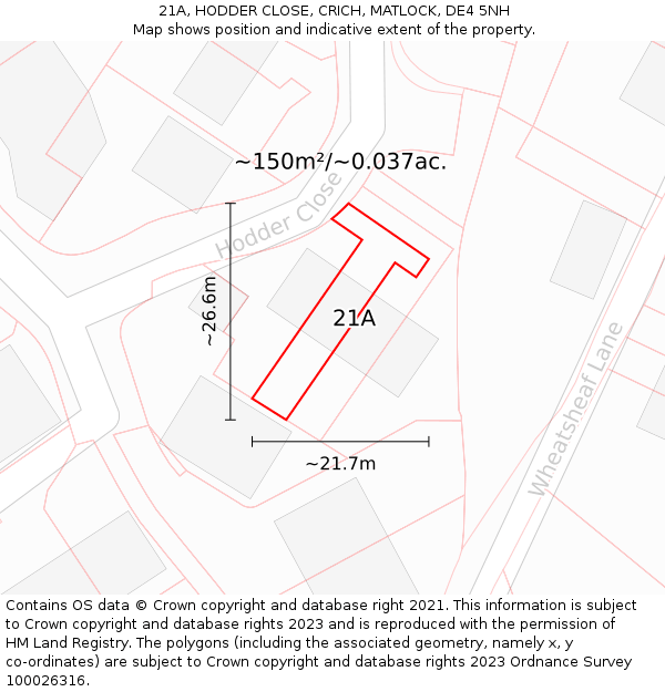 21A, HODDER CLOSE, CRICH, MATLOCK, DE4 5NH: Plot and title map