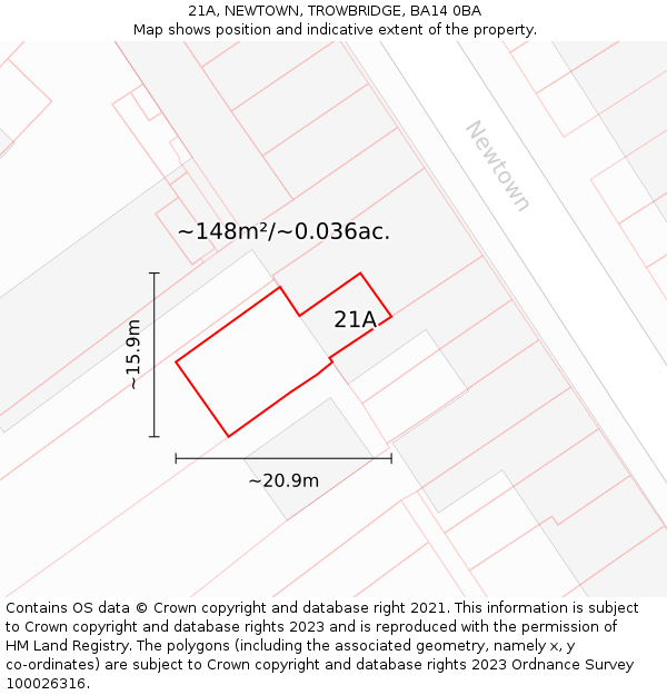 21A, NEWTOWN, TROWBRIDGE, BA14 0BA: Plot and title map