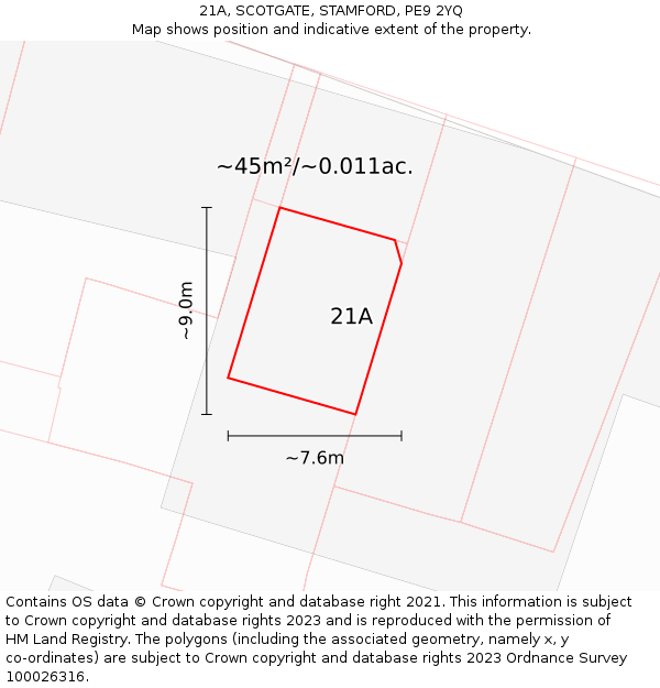 21A, SCOTGATE, STAMFORD, PE9 2YQ: Plot and title map