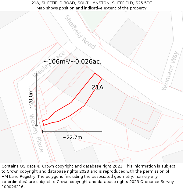 21A, SHEFFIELD ROAD, SOUTH ANSTON, SHEFFIELD, S25 5DT: Plot and title map