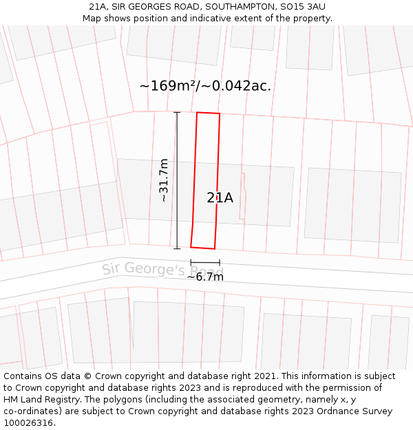 21A, SIR GEORGES ROAD, SOUTHAMPTON, SO15 3AU: Plot and title map