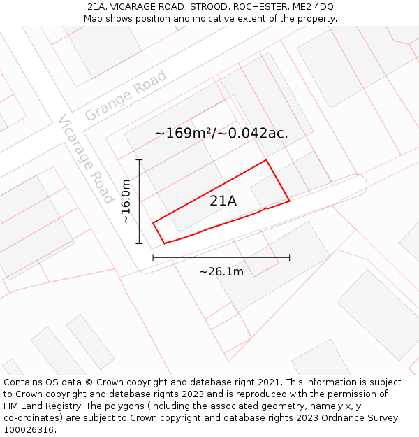 21A, VICARAGE ROAD, STROOD, ROCHESTER, ME2 4DQ: Plot and title map