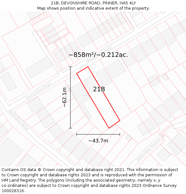 21B, DEVONSHIRE ROAD, PINNER, HA5 4LY: Plot and title map