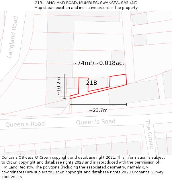 21B, LANGLAND ROAD, MUMBLES, SWANSEA, SA3 4ND: Plot and title map