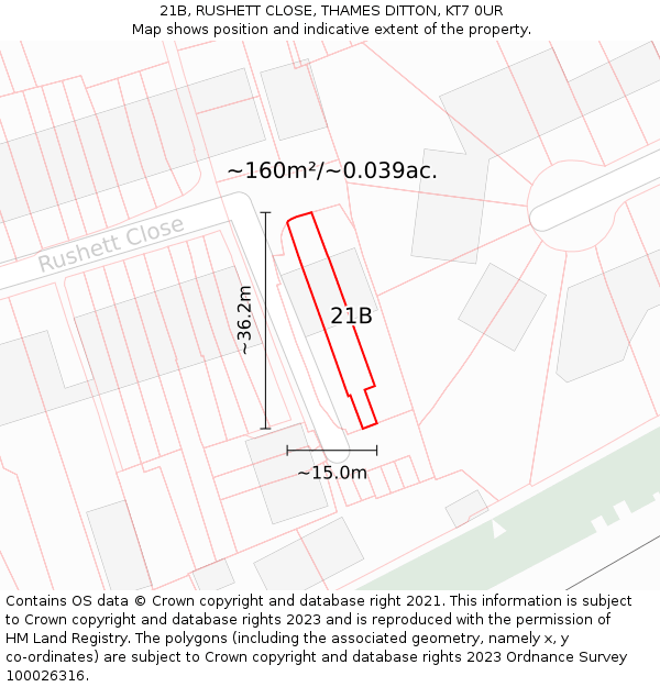21B, RUSHETT CLOSE, THAMES DITTON, KT7 0UR: Plot and title map