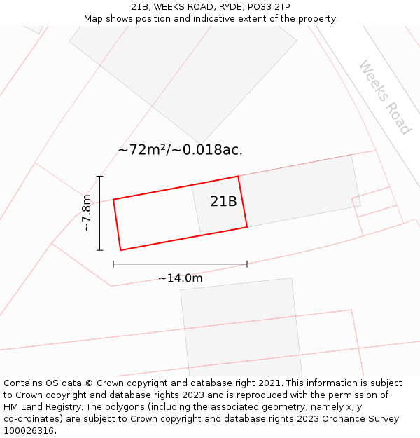 21B, WEEKS ROAD, RYDE, PO33 2TP: Plot and title map