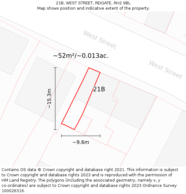 21B, WEST STREET, REIGATE, RH2 9BL: Plot and title map