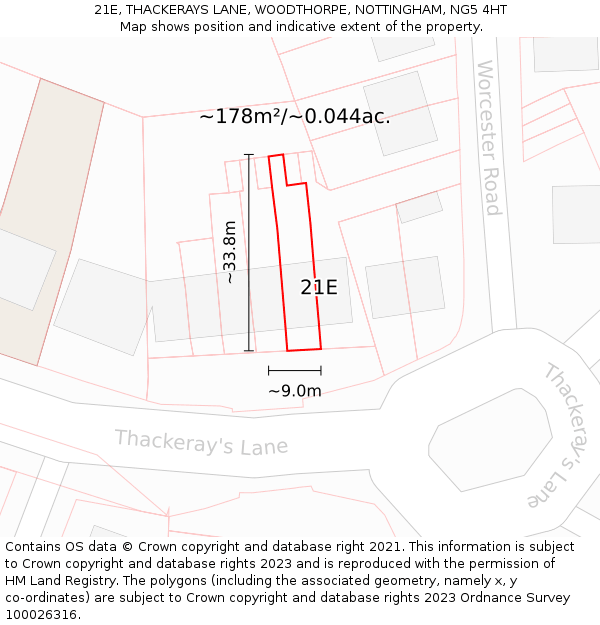 21E, THACKERAYS LANE, WOODTHORPE, NOTTINGHAM, NG5 4HT: Plot and title map