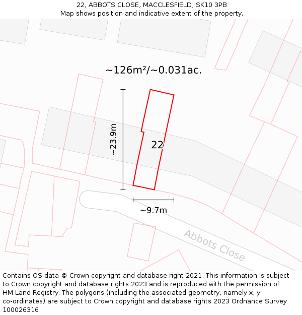 22, ABBOTS CLOSE, MACCLESFIELD, SK10 3PB: Plot and title map