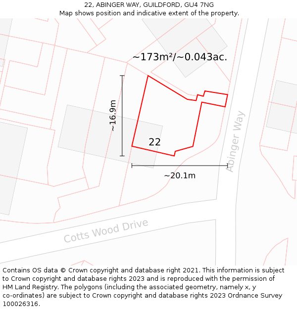 22, ABINGER WAY, GUILDFORD, GU4 7NG: Plot and title map