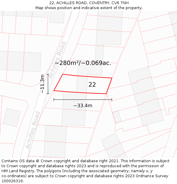 22, ACHILLES ROAD, COVENTRY, CV6 7NH: Plot and title map