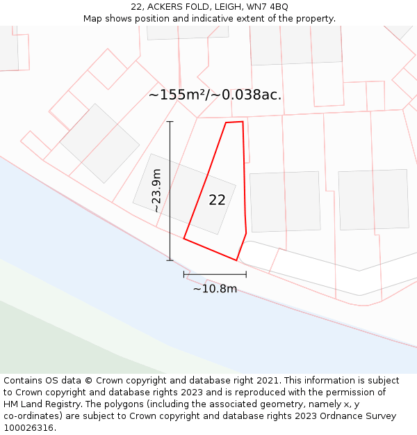 22, ACKERS FOLD, LEIGH, WN7 4BQ: Plot and title map