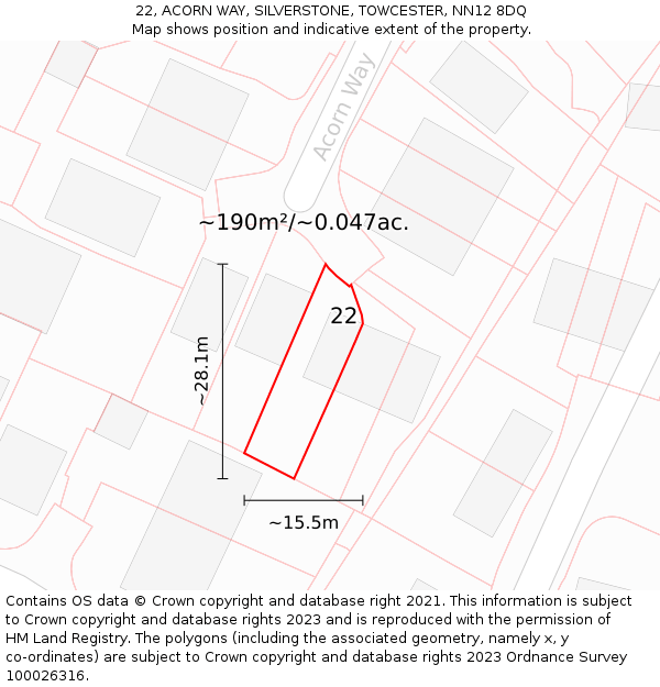 22, ACORN WAY, SILVERSTONE, TOWCESTER, NN12 8DQ: Plot and title map