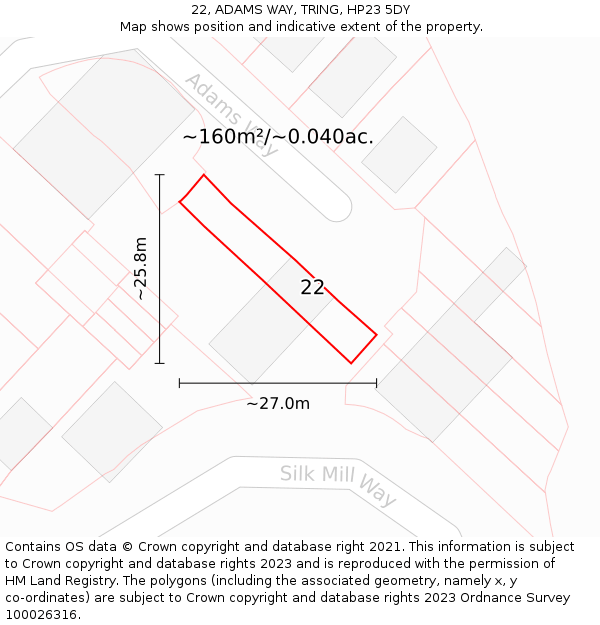 22, ADAMS WAY, TRING, HP23 5DY: Plot and title map