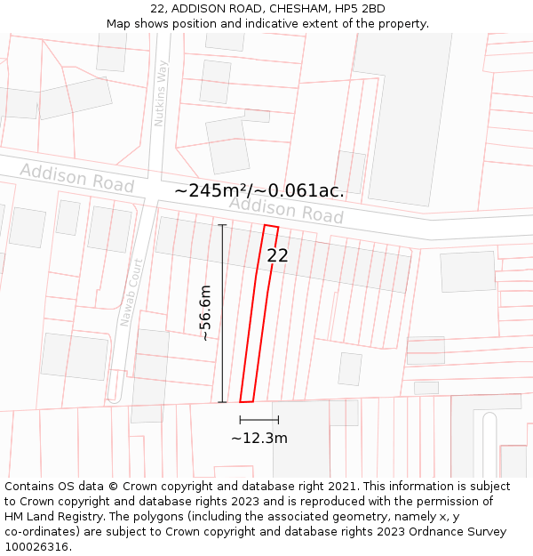 22, ADDISON ROAD, CHESHAM, HP5 2BD: Plot and title map
