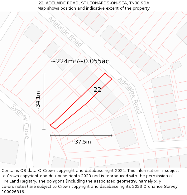 22, ADELAIDE ROAD, ST LEONARDS-ON-SEA, TN38 9DA: Plot and title map