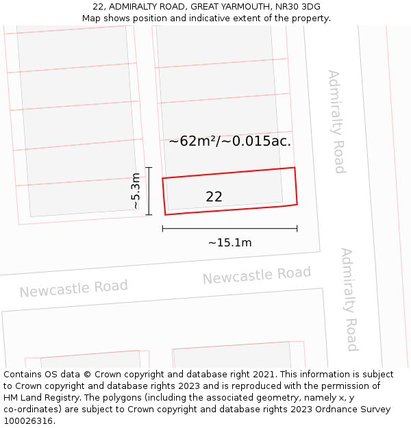 22, ADMIRALTY ROAD, GREAT YARMOUTH, NR30 3DG: Plot and title map