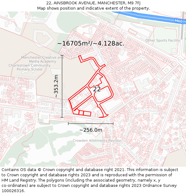 22, AINSBROOK AVENUE, MANCHESTER, M9 7FJ: Plot and title map