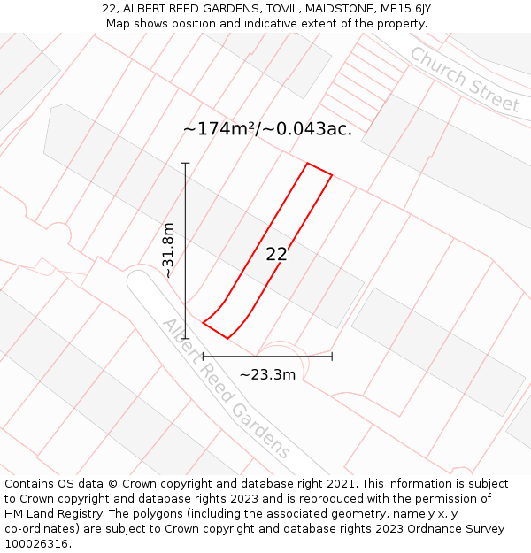 22, ALBERT REED GARDENS, TOVIL, MAIDSTONE, ME15 6JY: Plot and title map