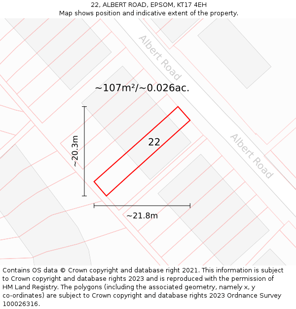 22, ALBERT ROAD, EPSOM, KT17 4EH: Plot and title map