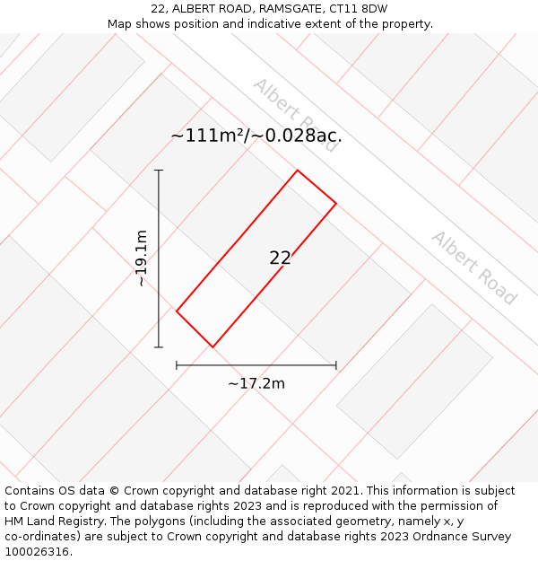 22, ALBERT ROAD, RAMSGATE, CT11 8DW: Plot and title map