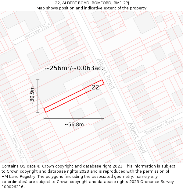 22, ALBERT ROAD, ROMFORD, RM1 2PJ: Plot and title map