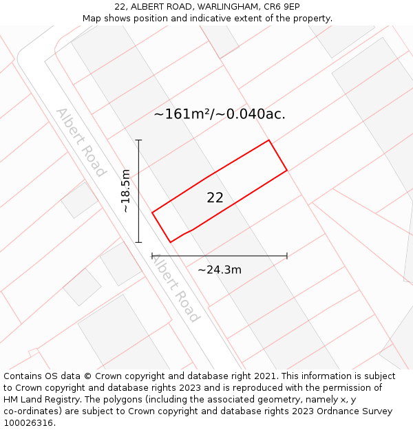 22, ALBERT ROAD, WARLINGHAM, CR6 9EP: Plot and title map