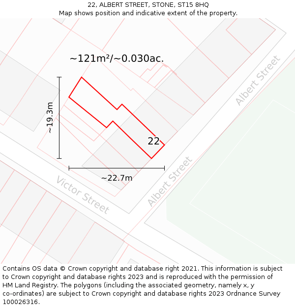 22, ALBERT STREET, STONE, ST15 8HQ: Plot and title map