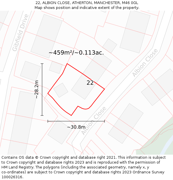 22, ALBION CLOSE, ATHERTON, MANCHESTER, M46 0GL: Plot and title map