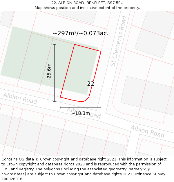 22, ALBION ROAD, BENFLEET, SS7 5PU: Plot and title map