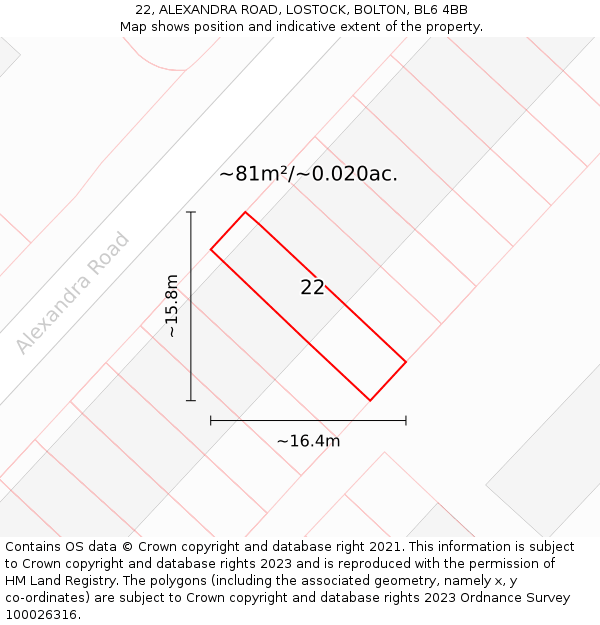 22, ALEXANDRA ROAD, LOSTOCK, BOLTON, BL6 4BB: Plot and title map