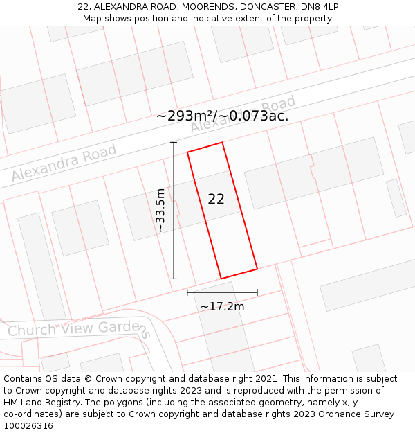 22, ALEXANDRA ROAD, MOORENDS, DONCASTER, DN8 4LP: Plot and title map