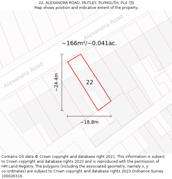 22, ALEXANDRA ROAD, MUTLEY, PLYMOUTH, PL4 7JS: Plot and title map