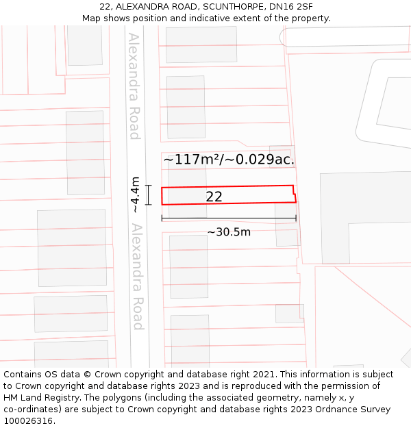 22, ALEXANDRA ROAD, SCUNTHORPE, DN16 2SF: Plot and title map