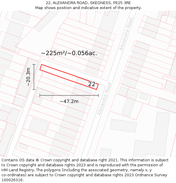 22, ALEXANDRA ROAD, SKEGNESS, PE25 3RE: Plot and title map